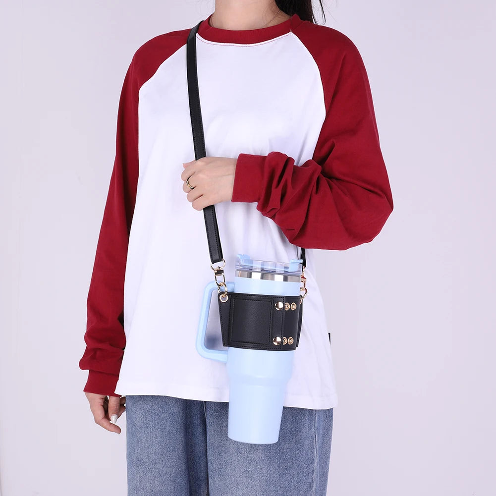 Water Bottle Holder PU Leather Water Bottle Holder Cup Accessory Bottle Sling Holder for Stanley 30oz & 40oz Tumbler