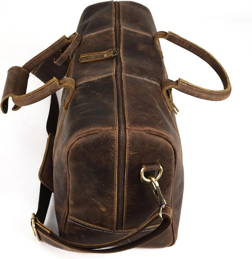 Leather Travel Duffle Bag for Men Women, Cabin Friendly Weekend Bag, Sports Gym Carry On Overnight Duffel