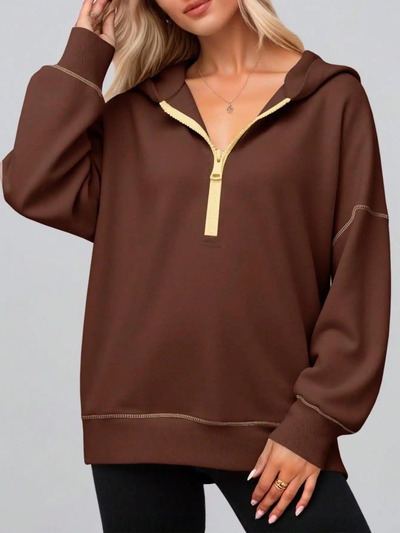 Women's Thick Half Zip Hoodie Winter Warm Pullover Y2K Contrast Stitch Sweatshirt Loose Fit Streetwear Plus  k pop clothes