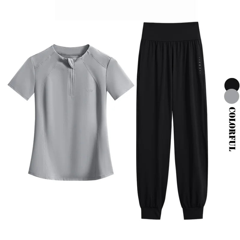 DRUR S-4XL Summer Yoga Pants Set Women Two Piece Breathable Lightweight Running Suit Sport Outfit Yogawear 2 pcs Gym Clothing