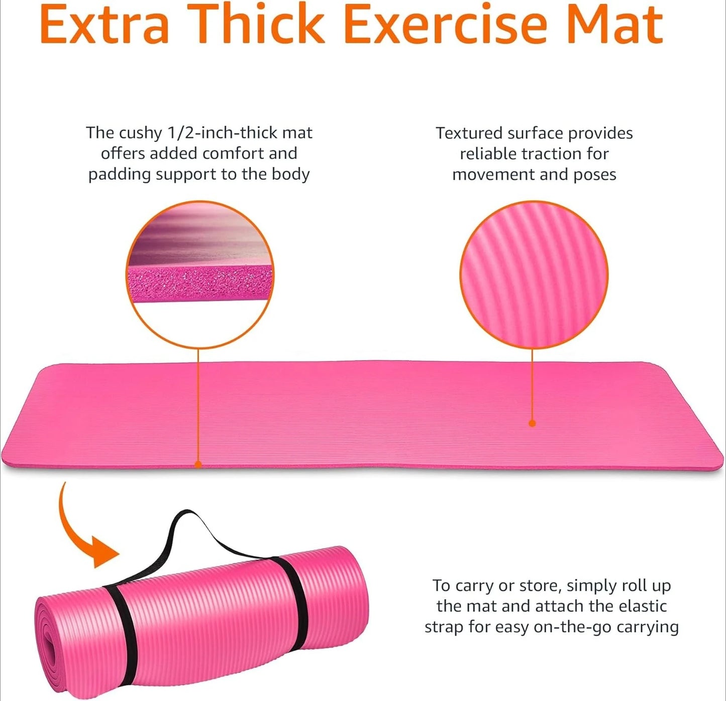 Basics Extra Thick Exercise Yoga Mat with Carrying Strap