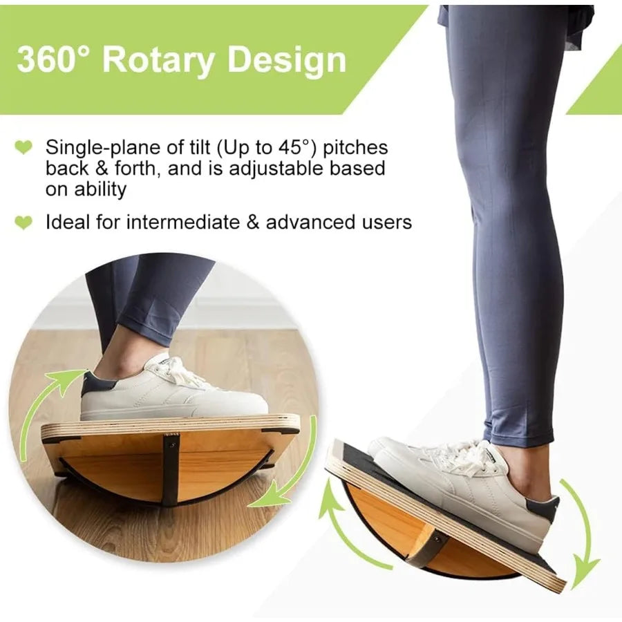 StrongTek Professional Wooden Balance Board Rocker Board for Under Desk Use AntiSlip Roller Design to Enhance Core Strength and