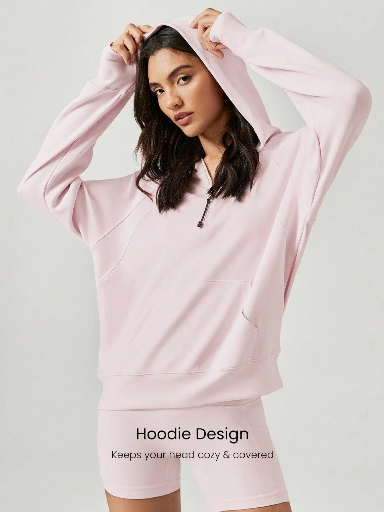 Oversized Half-Zip Hoodie Modal Fabric Loose Fit Kangaroo Pocket