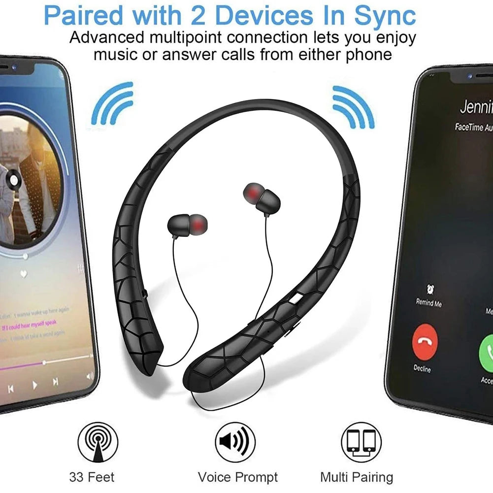 HX-831 Neckband Headset Noise Canceling Workout Headphones Bluetooth-Compatible5.0 Retractable Earbuds with Mic for Office Sport