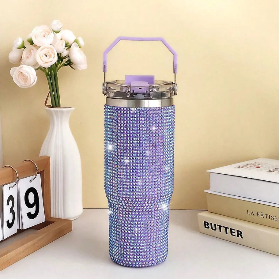 30oz 2In1 Lid Tumbler Diamond Finish, Double Wall Vacuum Insulated Stainless Steel, Leakproof, Termos Caliente Y Frio, Termo De