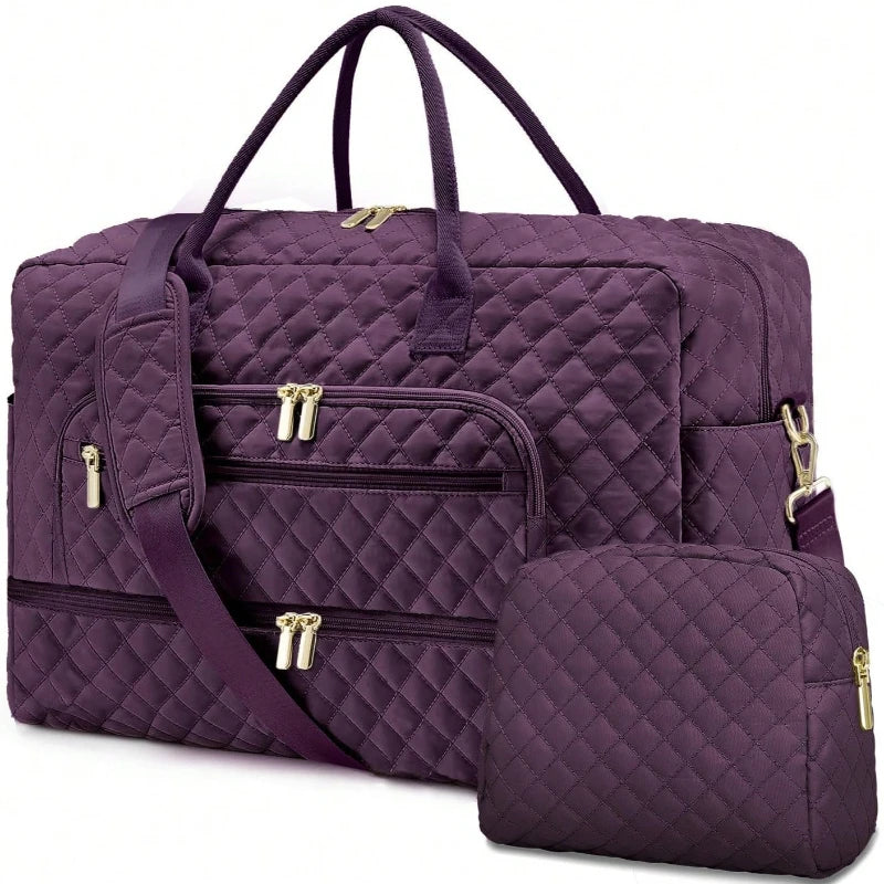 Large Travel Duffel Bag for Women Carry On Weekender with Shoe Compartment Wet Pocket USB Port Gym Yoga