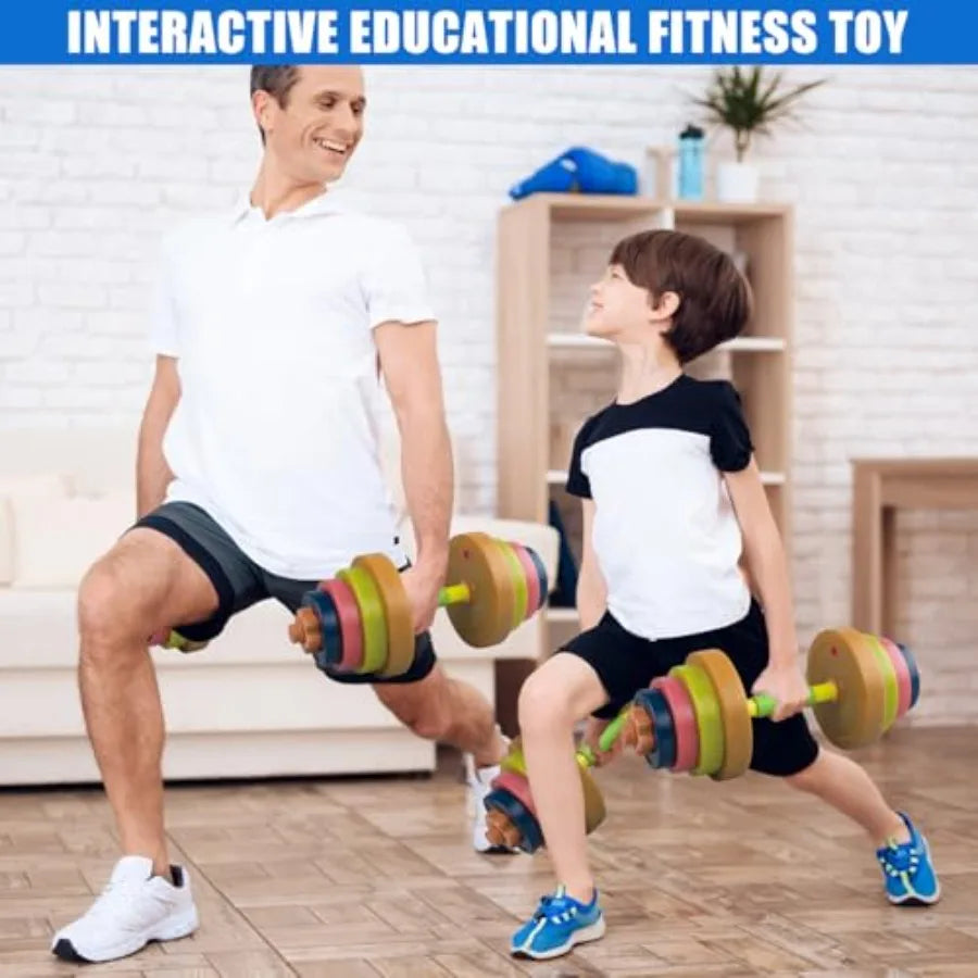 Exercise Weight Set Barbell and Dumbbell Workout Equipment for Toddler Pretend Play Lifting Fitness Adjustable Fill with Sand o