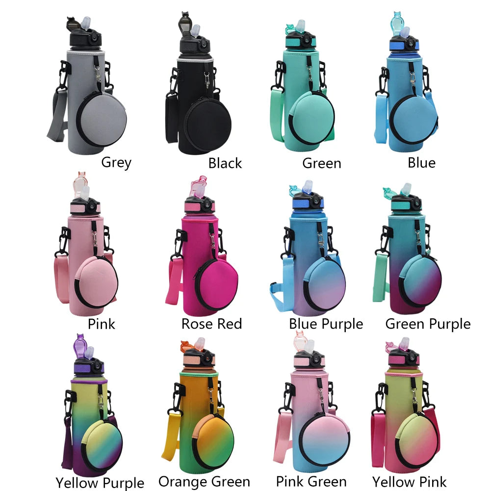Neoprene Water Bottle Bag Cover Non-slip Water Bottle Holder Neoprene Carrier with Adjustable Shoulder Strap for Outdoor Sports