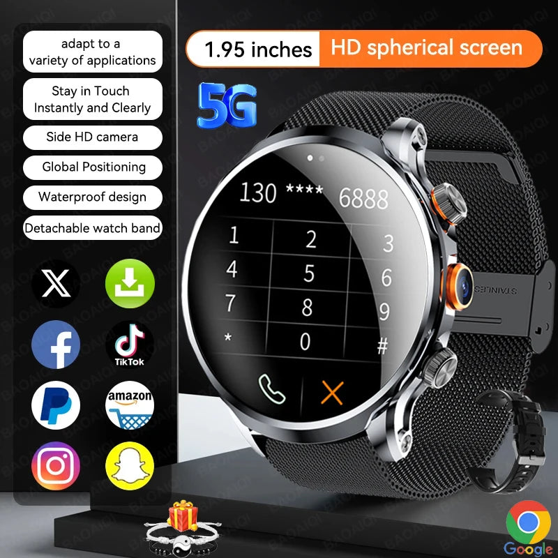 5G/4G Smart Watch 1.95 inch AMOLED 1880mah Battery 16GB+256GB RAM 800W Camera GPS WIFI Google APP Download Heart Rate Smartwatch