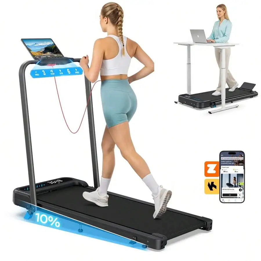 Foldable Treadmill With 10% Incline, Upgrade 3.0 HP Low Noise Walking Pad Treadmill With Handle Bar,LED Display&Wide Running Deck,320 Lbs Capacity,Works With KINOMAP Apps & Mute Remote Control