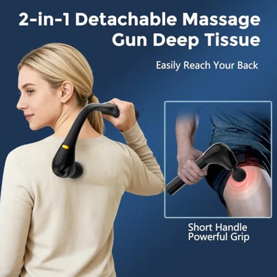 Massage Gun Deep Tissue with Extension Handle Professional Percussion 2-in-1 Detachable Back Massager for Pain ReliefMuscle Rel