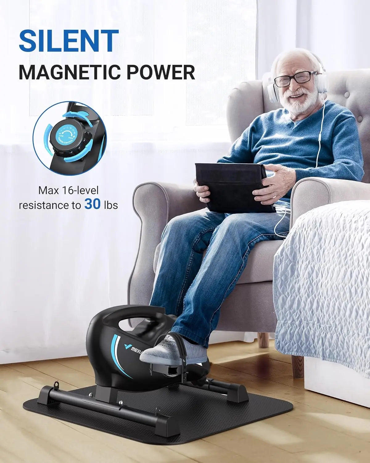 Quiet Magnetic Under Desk Bike, Mini Exercise Pedal for Arm & Leg Recovery, Physical Therapy, Smooth Foot Cycle with App