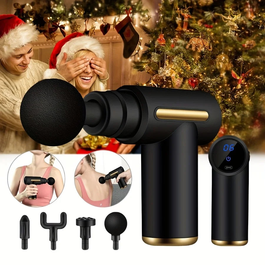 1pc Powerful Cordless Massage Gun with LED Display - Deep Tissue Muscle Relaxer, 4 Interchangeable Heads,1200mAh Lithium Battery