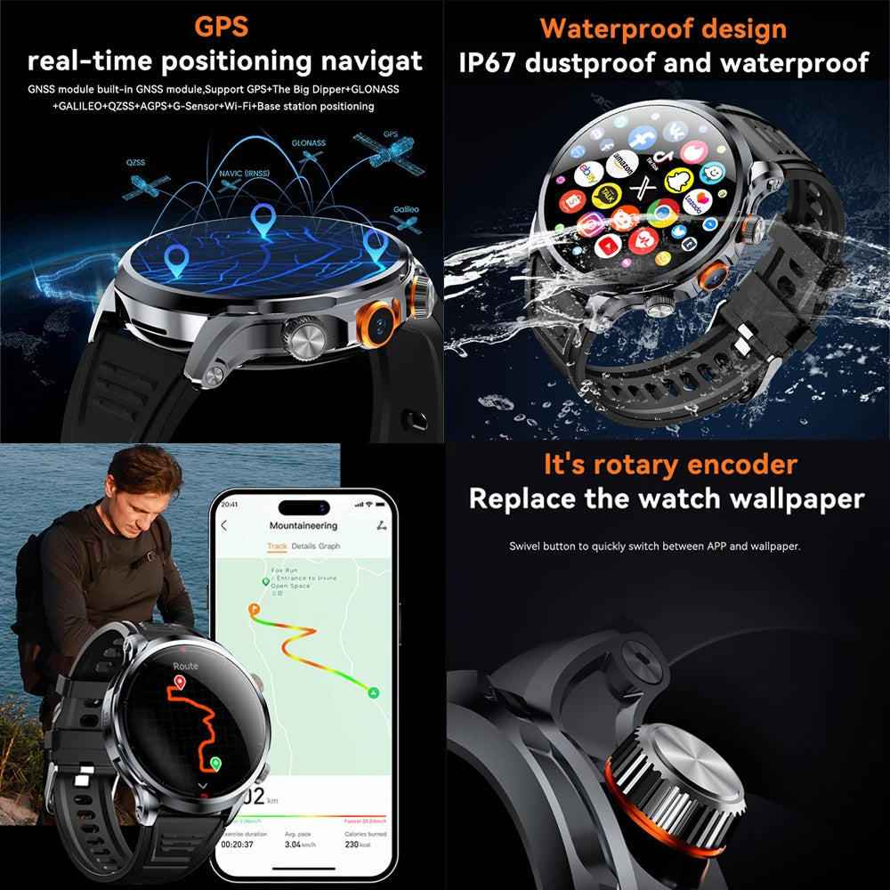 5G/4G Smart Watch 1.95 inch AMOLED 1880mah Battery 16GB+256GB RAM 800W Camera GPS WIFI Google APP Download Heart Rate Smartwatch