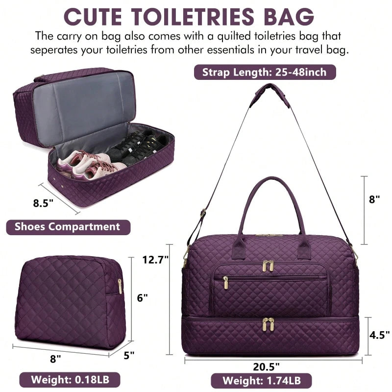 Large Travel Duffel Bag for Women Carry On Weekender with Shoe Compartment Wet Pocket USB Port Gym Yoga
