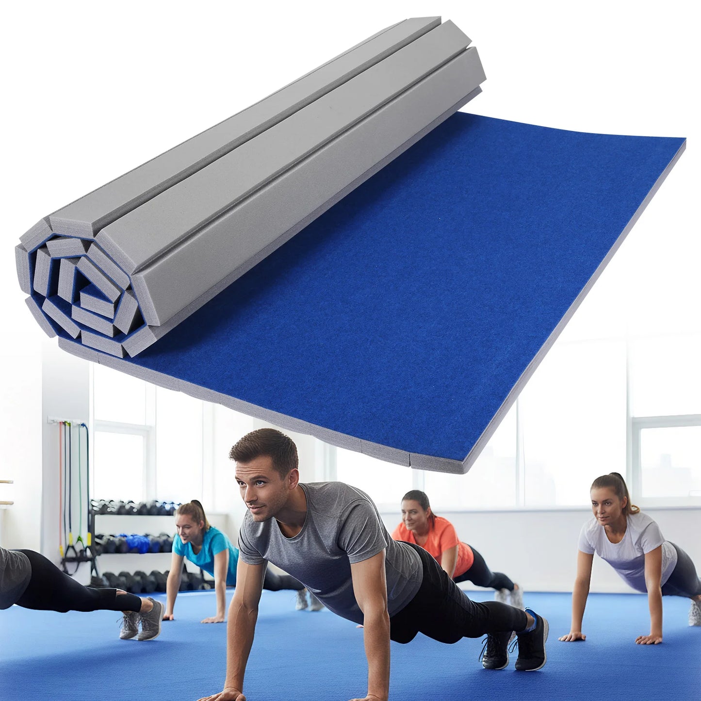 Folding Gymnastics Mat 118.11x70.87x1.57in Roll-Up Carpet Training Floor with Grippy Surface for Pilates Fitness Stretching Yoga