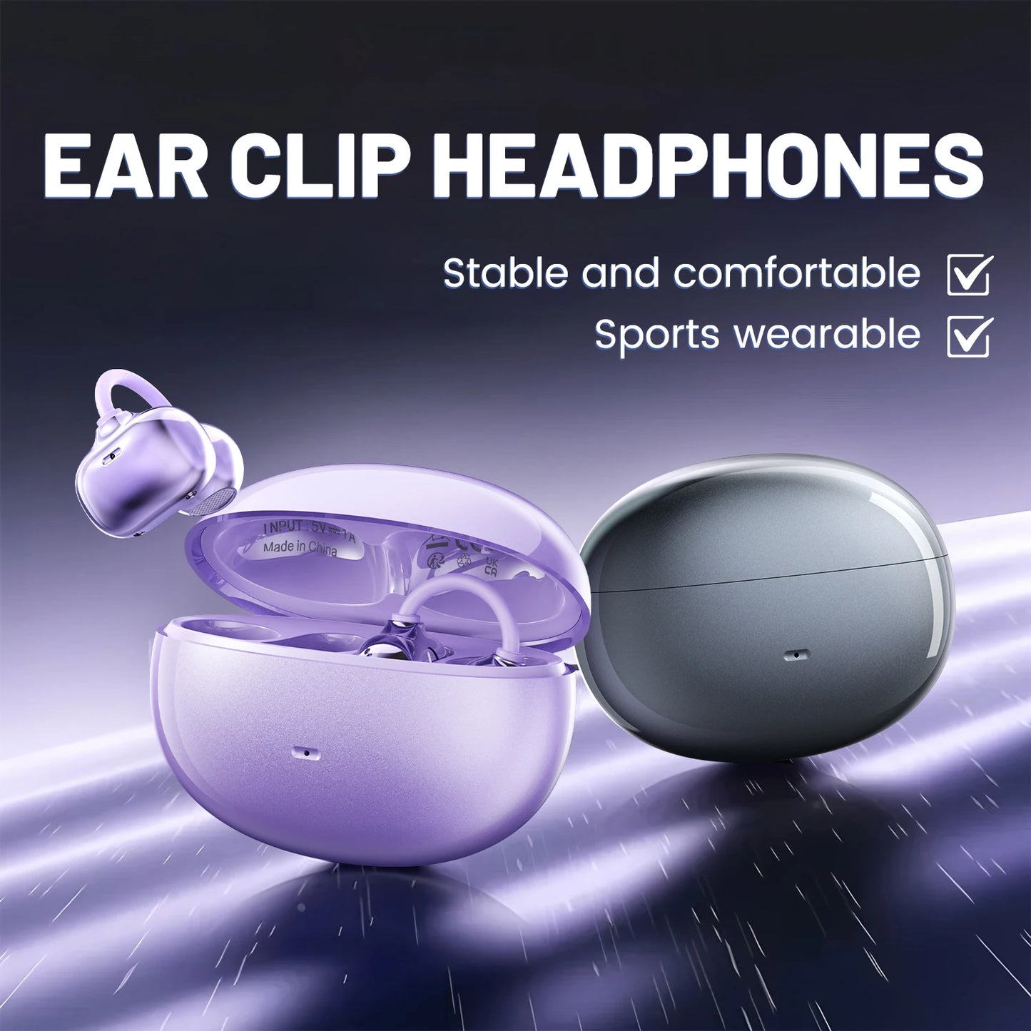 INSONIXN Open Ear Clip Headphones, Wireless Bluetooth 6.0 Headphones, Built-in Microphone And Ear Hook, Comfortable To Wear, High Fidelity Sound Quality Playback Time Of 36 Hours, Women's Decoration Headphones SK50 For Sports