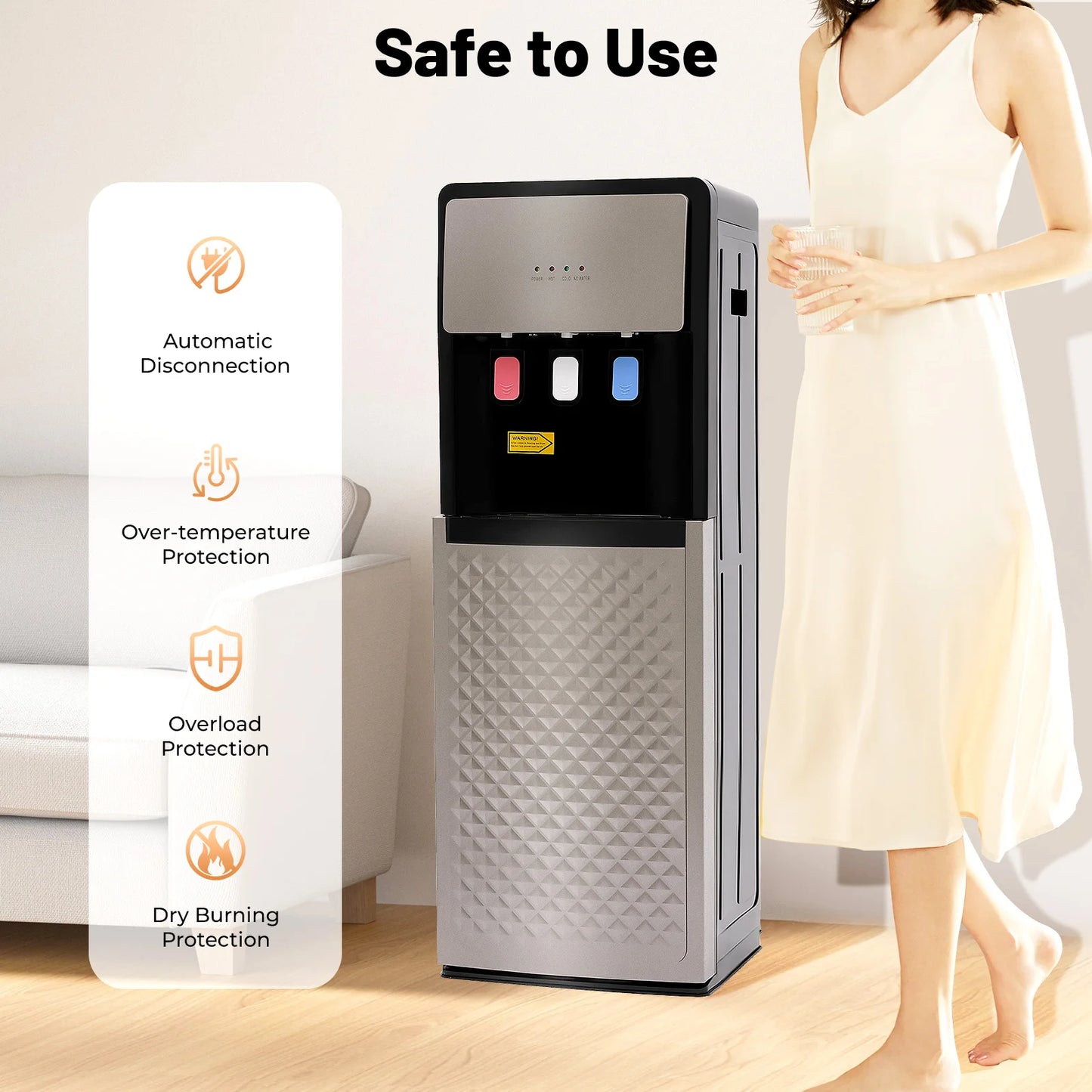 Bottom Loading Water Dispenser with Hot & Cold Water for 3 or 5 Gallon Bottles Durable Stainless Steel Inner (Silver Gray)