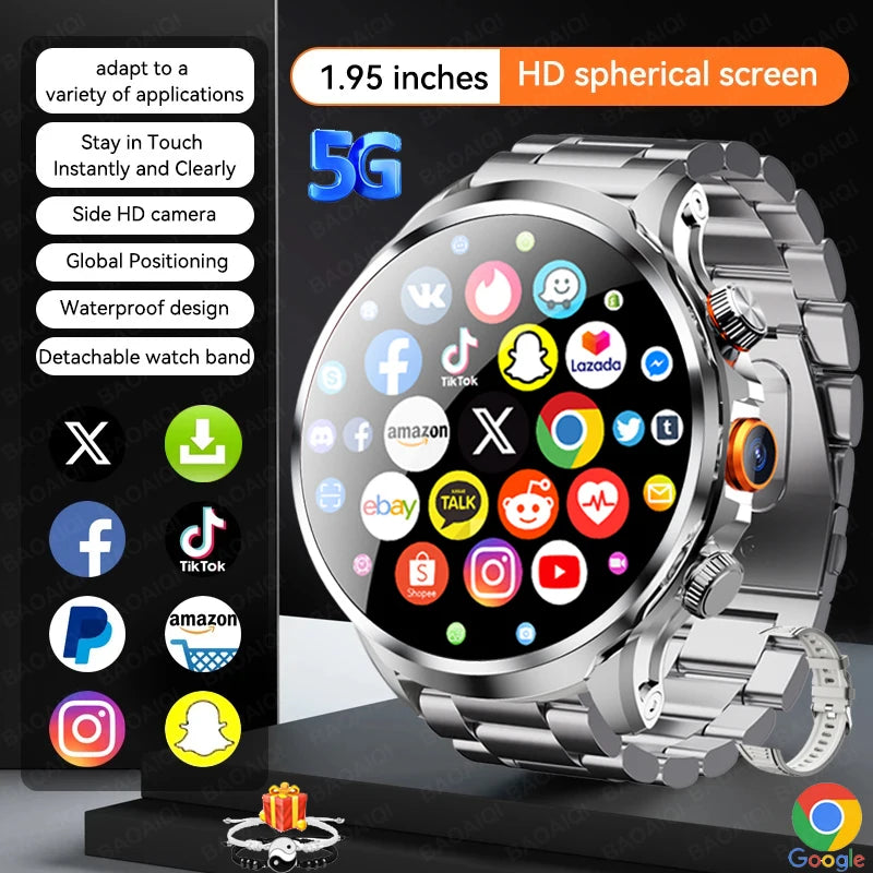5G/4G Smart Watch 1.95 inch AMOLED 1880mah Battery 16GB+256GB RAM 800W Camera GPS WIFI Google APP Download Heart Rate Smartwatch