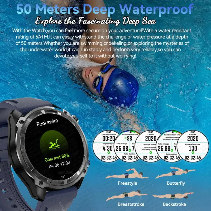 2025 New Military GPS Map NFC 4GB Memory Sports Smart Watch Men Waterproof Fitness Trackr Bluetooth call 860Mah Battery Bracelet