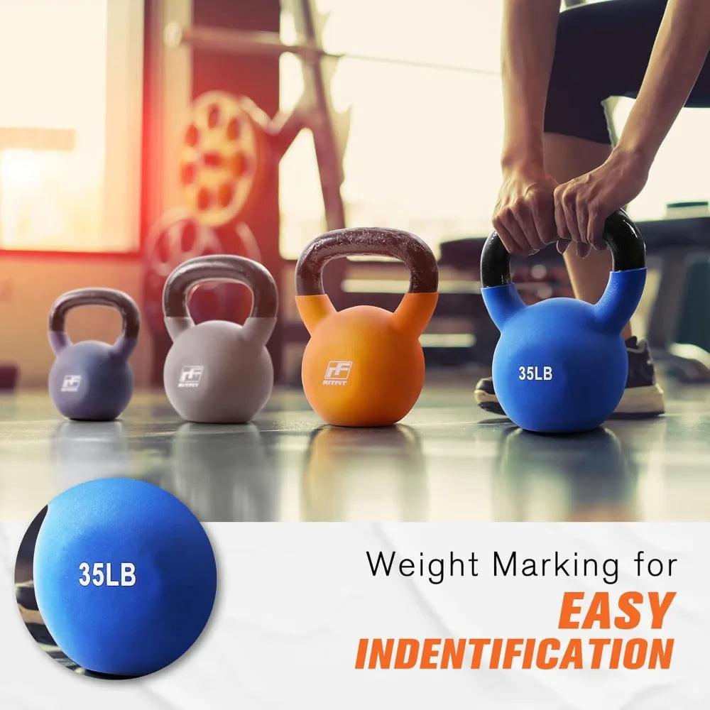 RitFit Neoprene Coated Solid Cast Iron Kettlebell 5 10 15 20 25 30 35 40 45 50 LB, Great for Full Body Workout