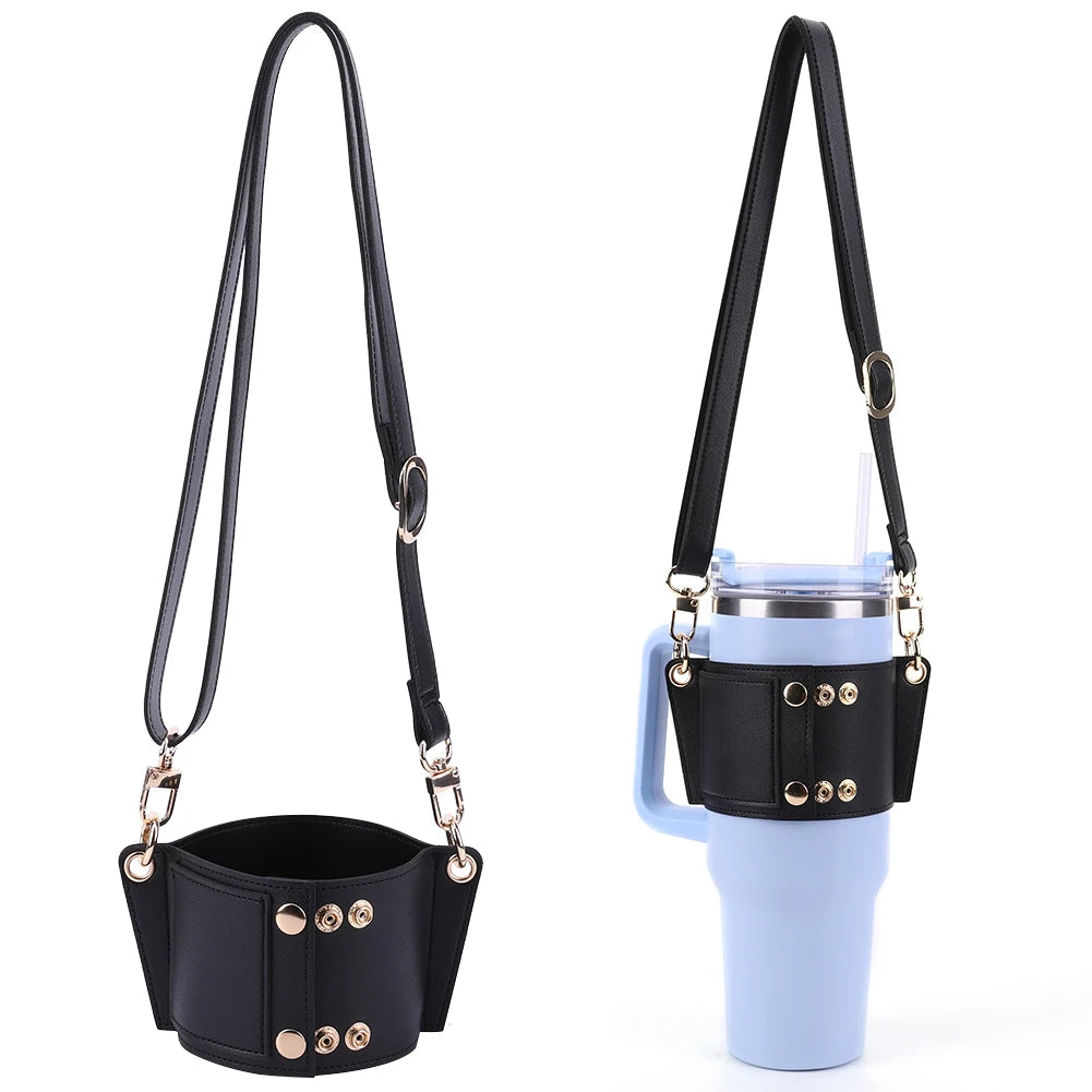 Water Bottle Holder PU Leather Water Bottle Holder Cup Accessory Bottle Sling Holder for Stanley 30oz & 40oz Tumbler