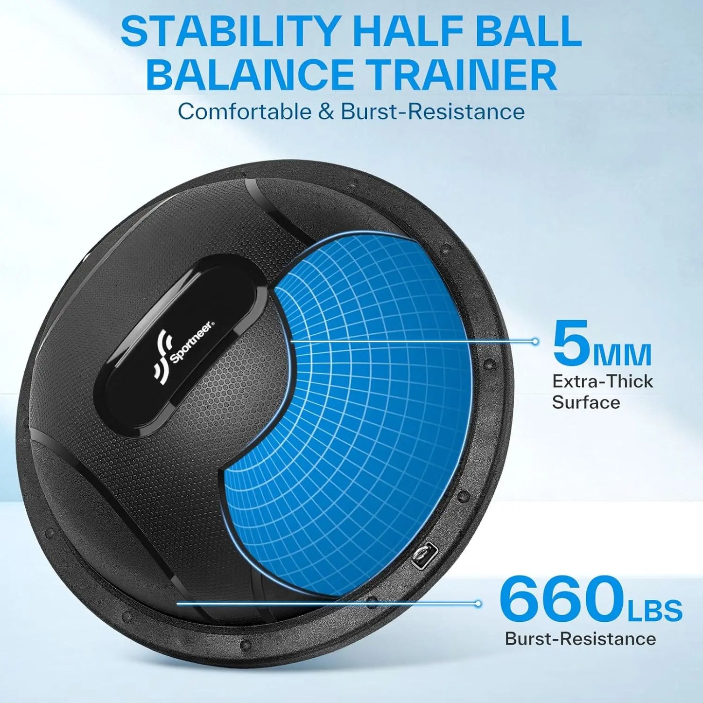 Half Balance Ball - Inflatable Exercise Ball Trainer with Resistance Bands & Pump - Non-slip Yoga Ball for Stability, Core Training, Physical Therapy - Home Gym Equipment