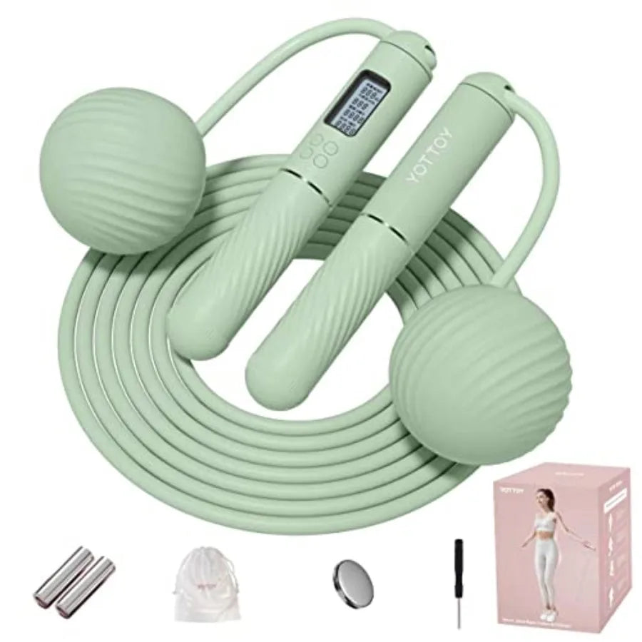 Skipping Ropes for Adults -Cordless Counter Jump Rope with Large Cordless Ball-Weighted Jump Rope for Women with LCD Display