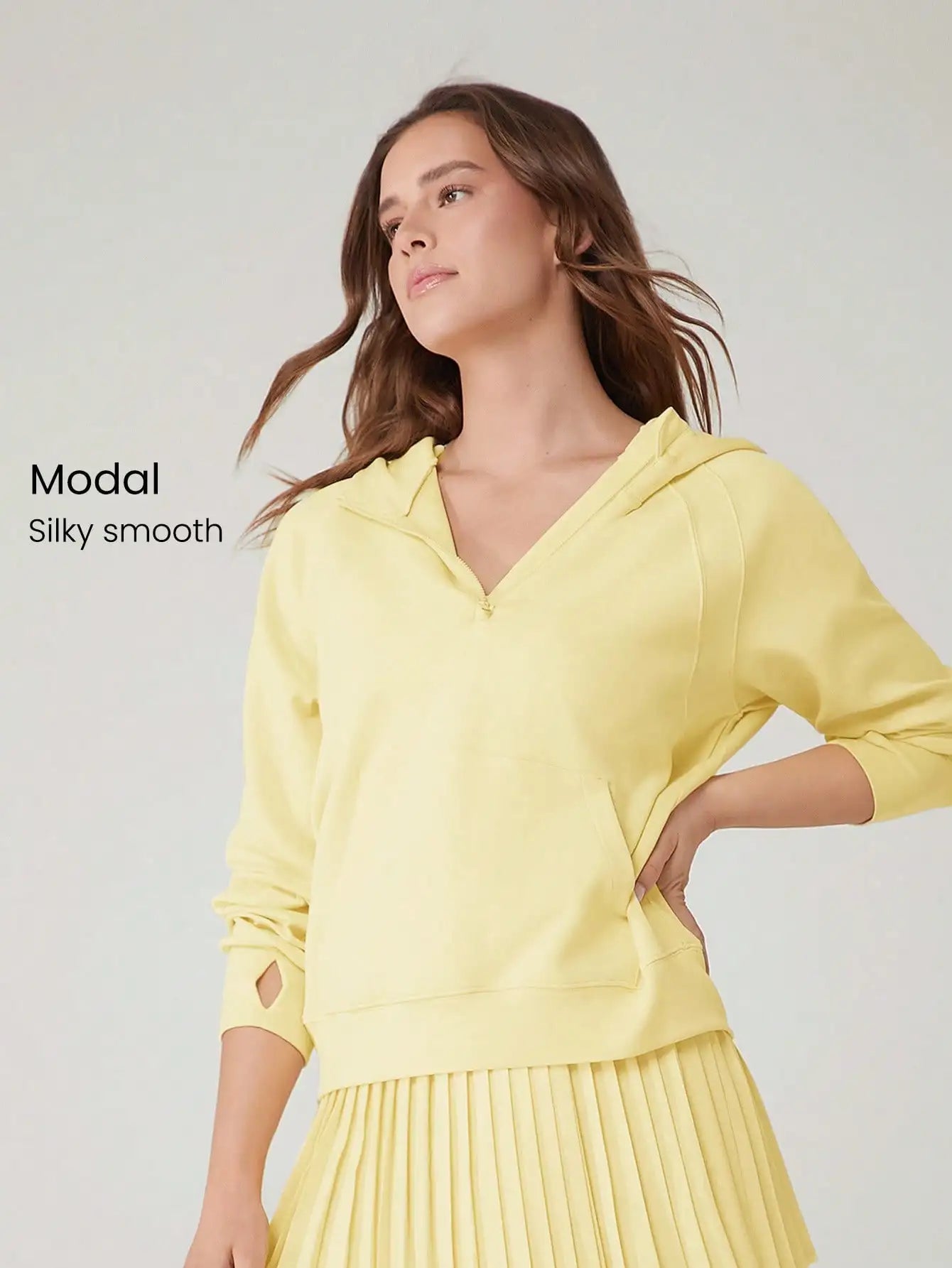 Oversized Half-Zip Hoodie Modal Fabric Loose Fit Kangaroo Pocket