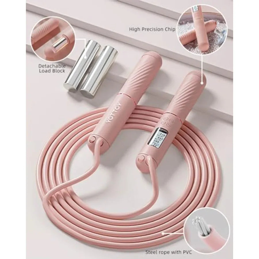 Skipping Ropes for Adults -Cordless Counter Jump Rope with Large Cordless Ball-Weighted Jump Rope for Women with LCD Display