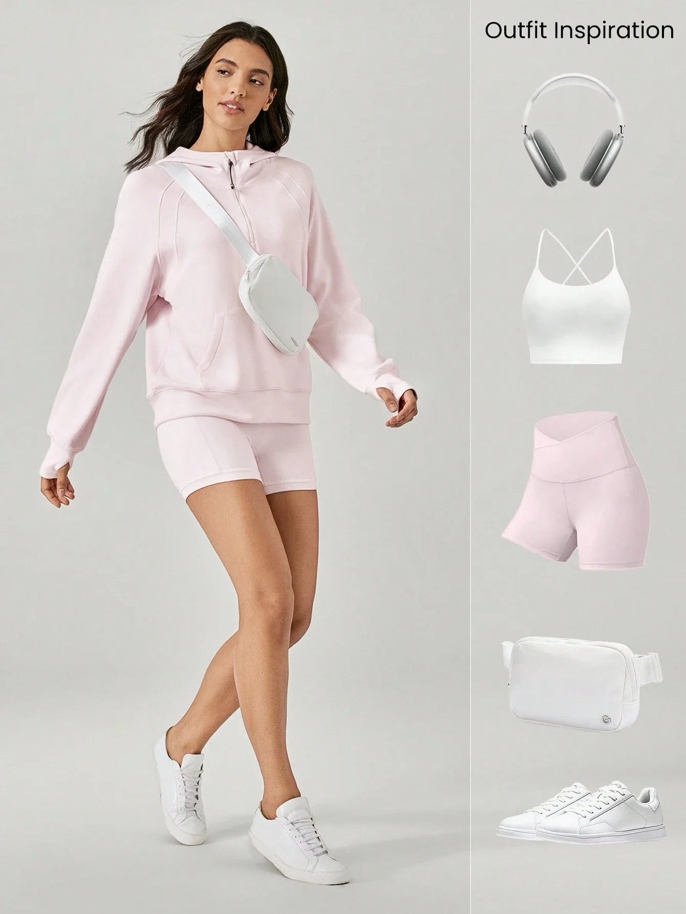 Oversized Half-Zip Hoodie Modal Fabric Loose Fit Kangaroo Pocket
