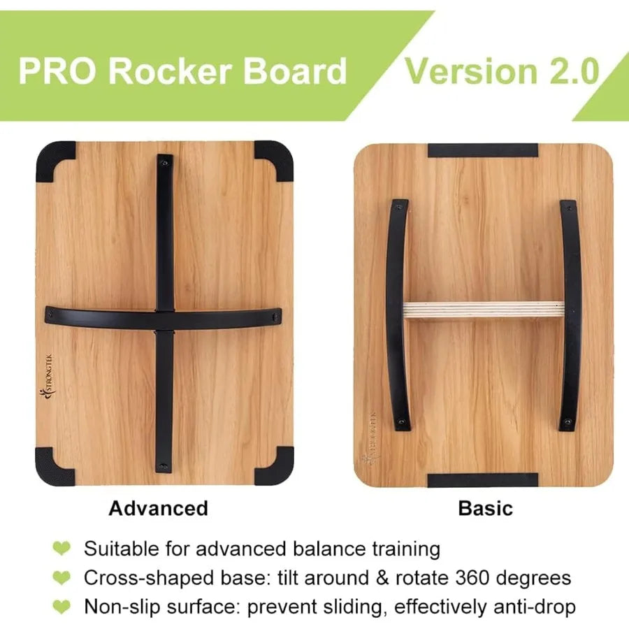 StrongTek Professional Wooden Balance Board Rocker Board for Under Desk Use AntiSlip Roller Design to Enhance Core Strength and
