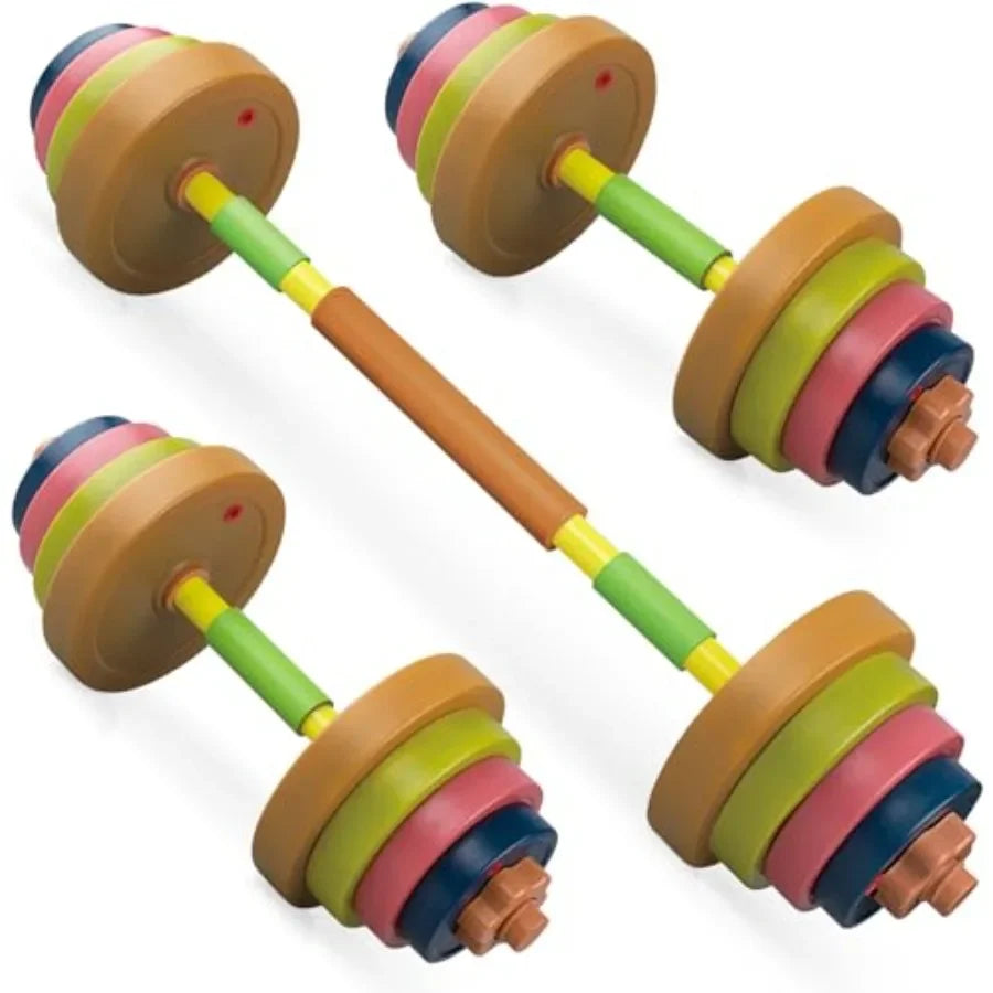 Exercise Weight Set Barbell and Dumbbell Workout Equipment for Toddler Pretend Play Lifting Fitness Adjustable Fill with Sand o