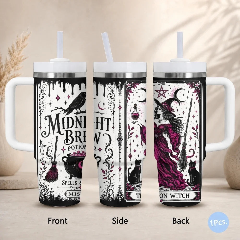 Witch Themed Vacuum Flasks 40oz Thermal Stainless Steel Tumbler with Handle Straw Leakproof Mug