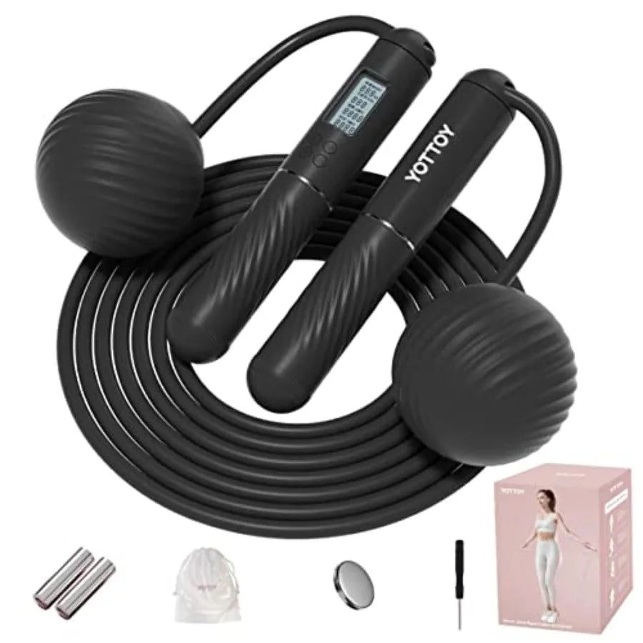 Skipping Ropes for Adults -Cordless Counter Jump Rope with Large Cordless Ball-Weighted Jump Rope for Women with LCD Display
