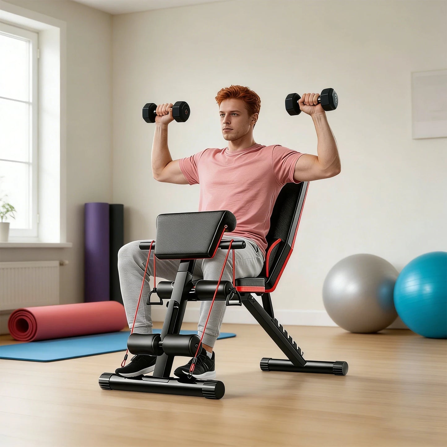 Space Saving Strength Training Bench Multifunctional Weight Bench 352Lbs Load Foldable Design with Ergonomic PU Cushion for Ab/Leg/Arm/Shoulder Training