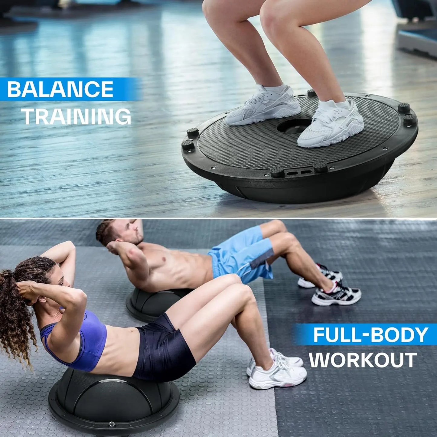 Half Balance Ball - Inflatable Exercise Ball Trainer with Resistance Bands & Pump - Non-slip Yoga Ball for Stability, Core Training, Physical Therapy - Home Gym Equipment