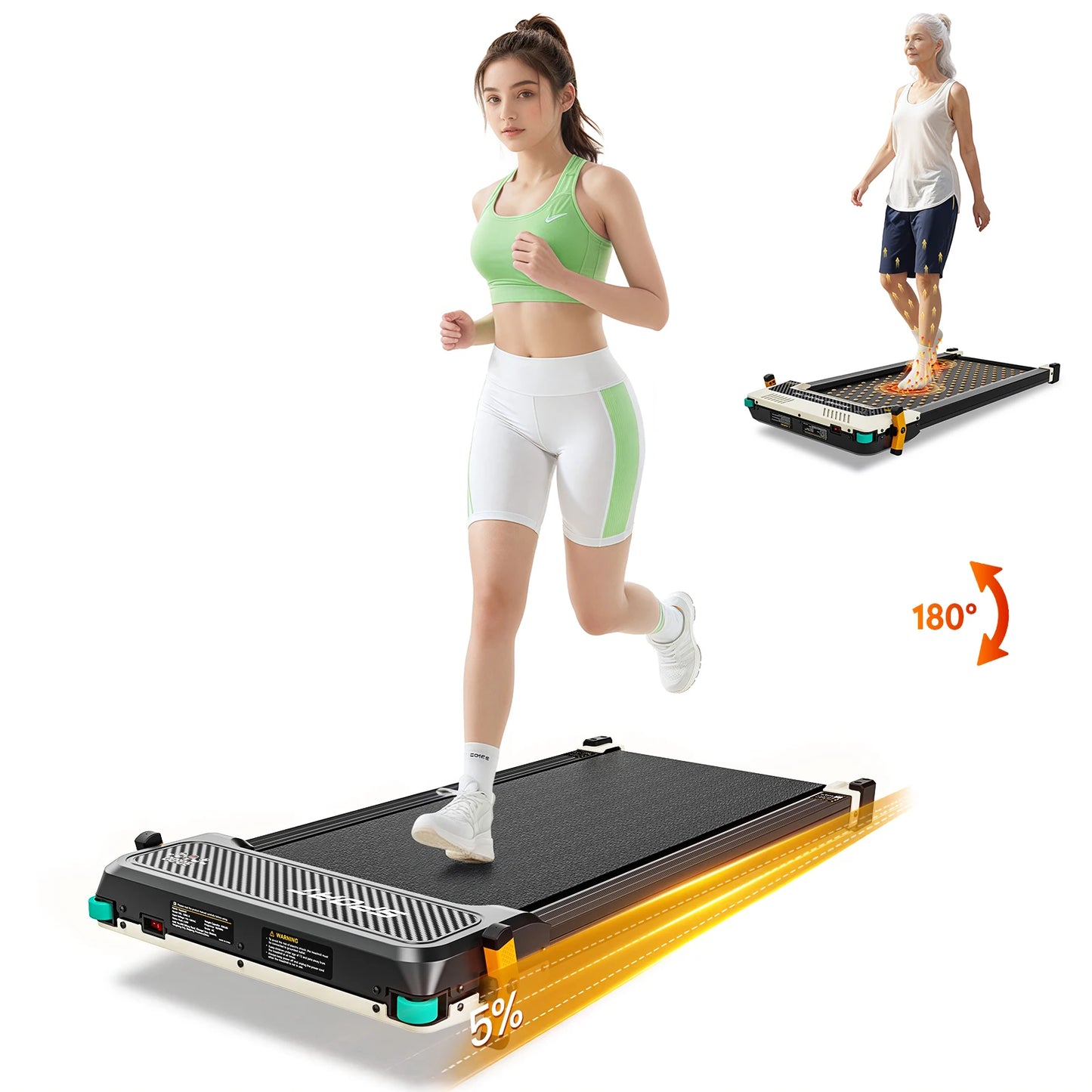 AKLUER Walking Pad with Incline-Dual-Sided 2 in 1 Under Desk Treadmill with Shiatsu Foot Massager,LED Display and Remote Control