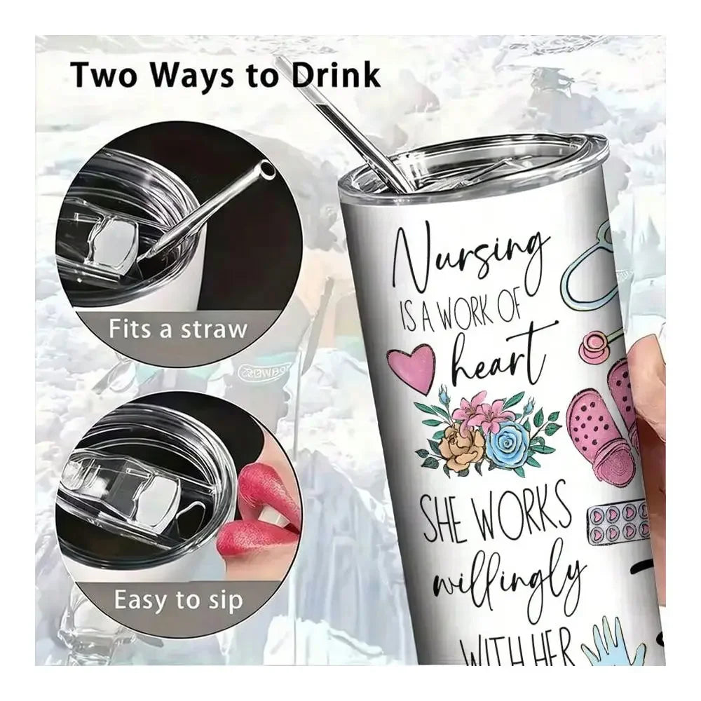 20oz Insulated Water Bottle Medical Nurse Aesthetic Pink Teal Coffee Floral Tumbler Design For Nursing Student Appreciation