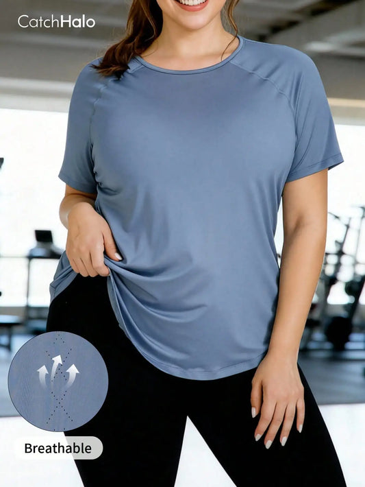 Women Plus Size Sports T-shirt Relaxed Fit Gym Top Breathable Lightweight Short Sleeve Yoga Tee Summer Activewear Clothing