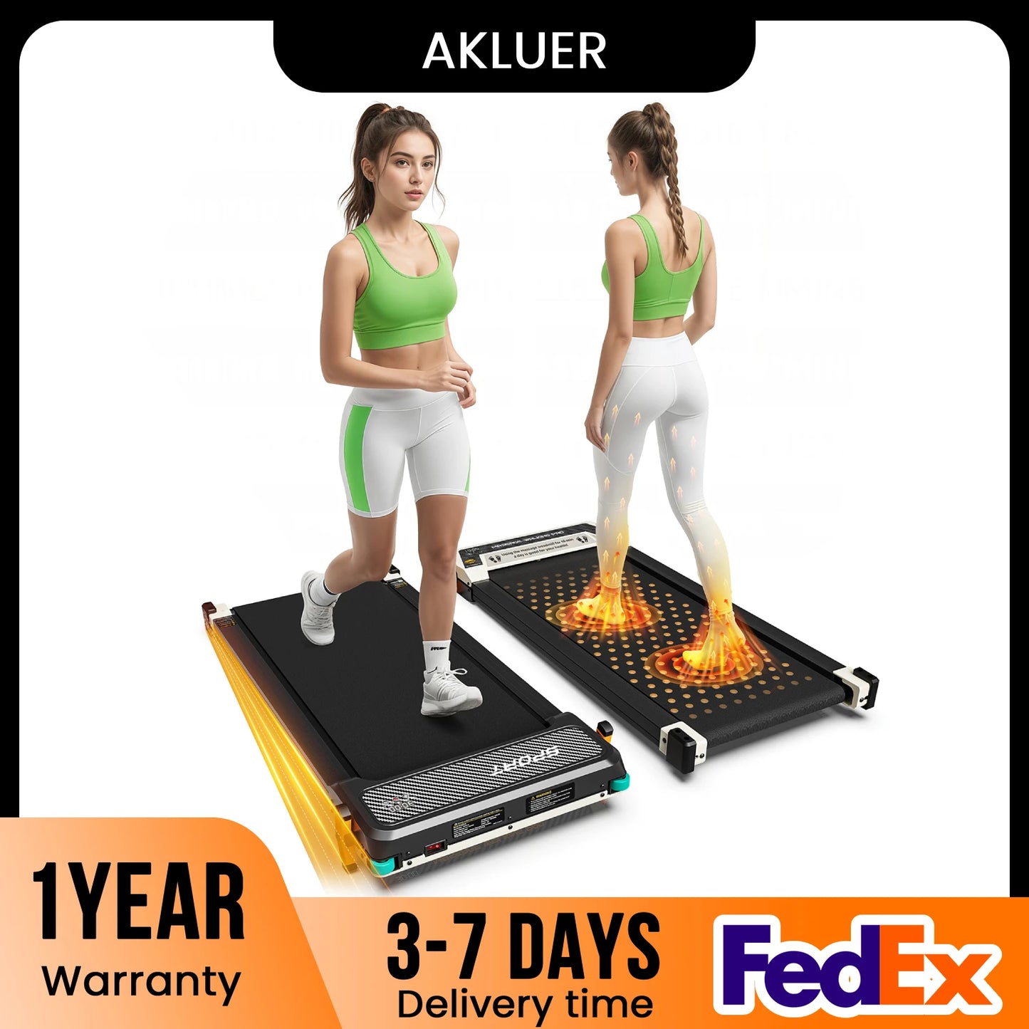 AKLUER Walking Pad with Incline-Dual-Sided 2 in 1 Under Desk Treadmill with Shiatsu Foot Massager,LED Display and Remote Control