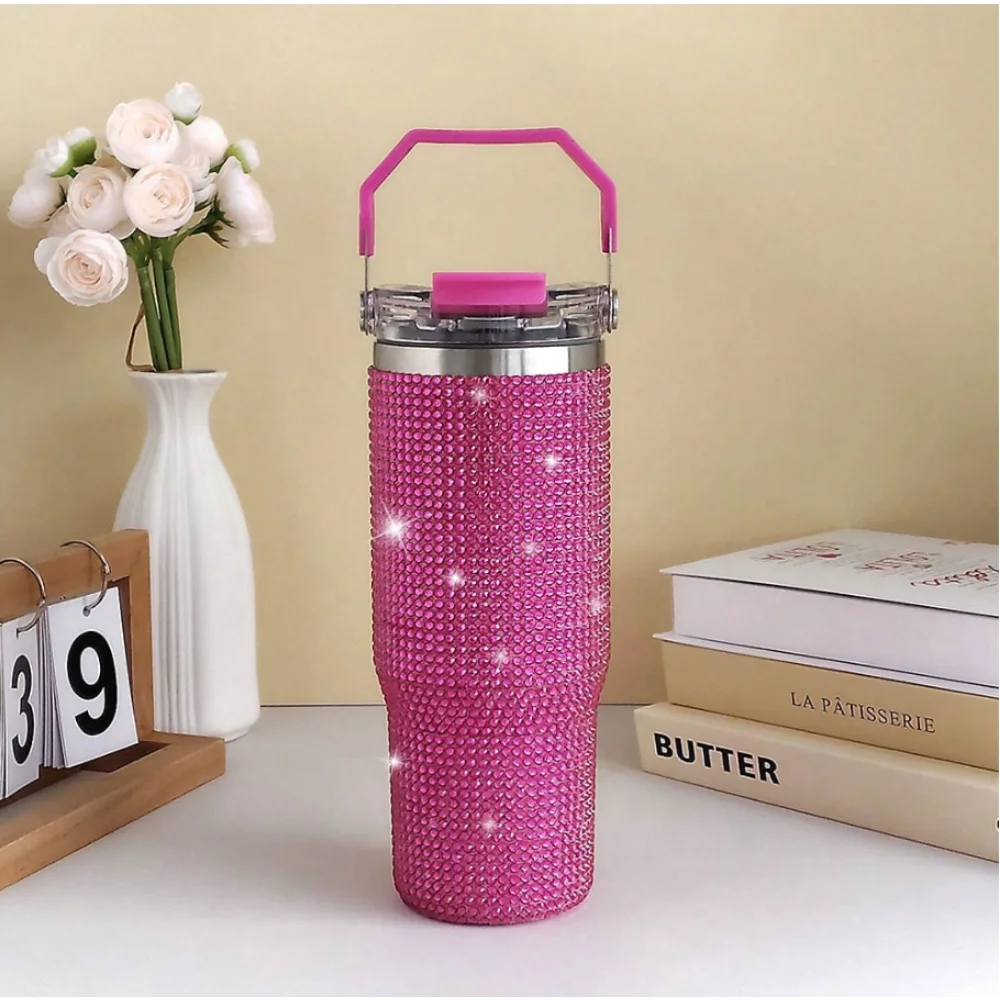 30oz 2In1 Lid Tumbler Diamond Finish, Double Wall Vacuum Insulated Stainless Steel, Leakproof, Termos Caliente Y Frio, Termo De