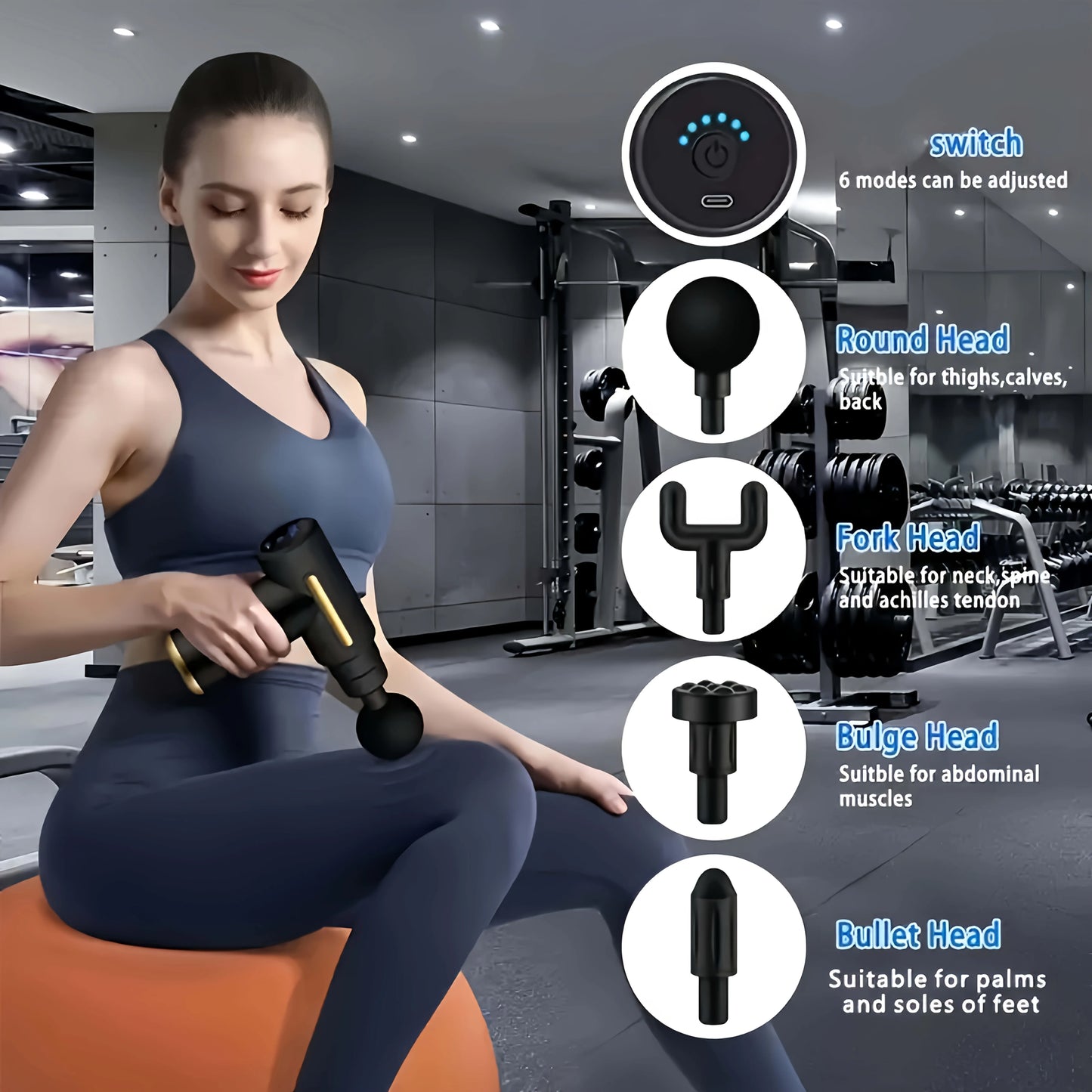 1pc Powerful Cordless Massage Gun with LED Display - Deep Tissue Muscle Relaxer, 4 Interchangeable Heads,1200mAh Lithium Battery