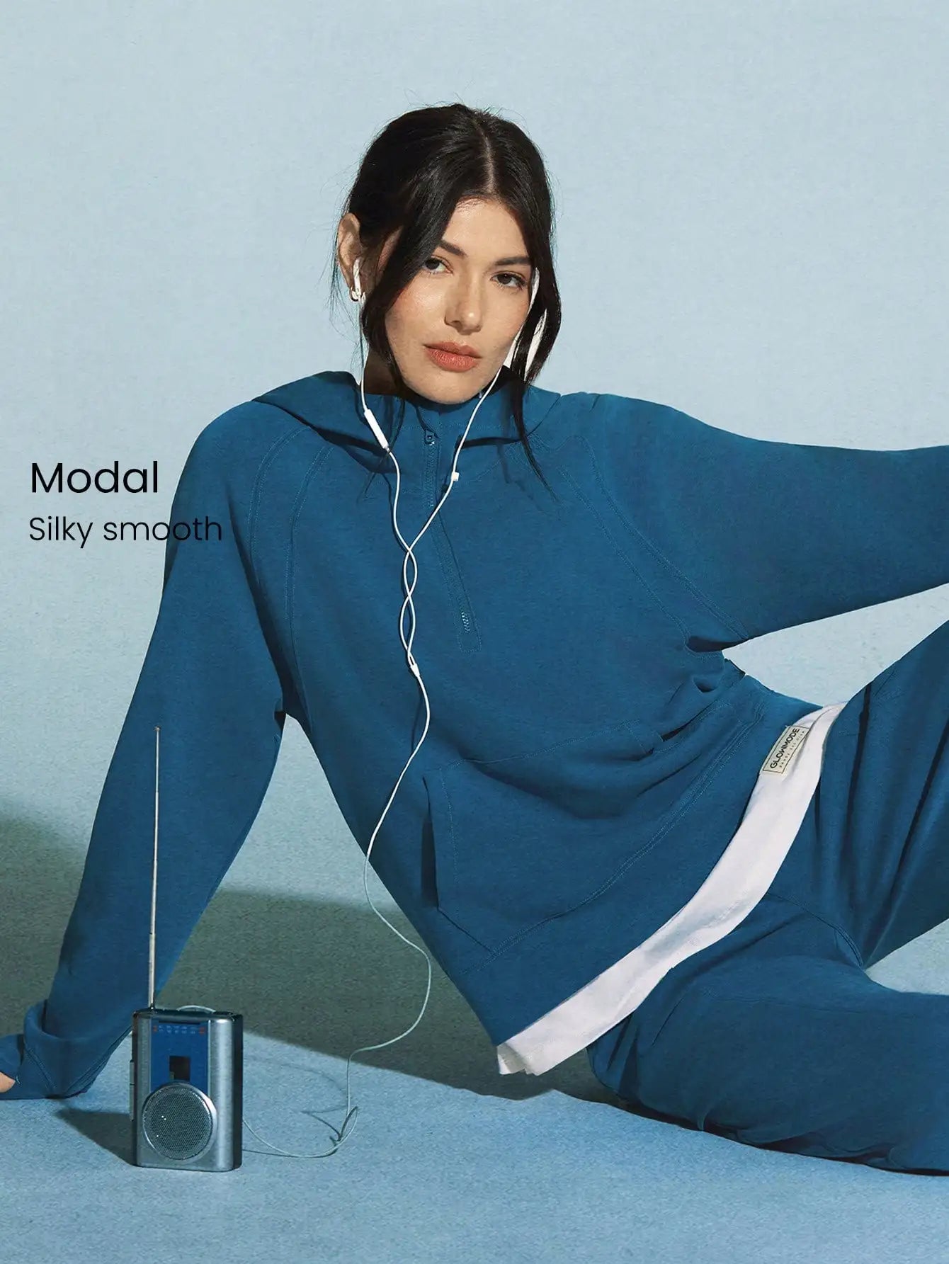 Oversized Half-Zip Hoodie Modal Fabric Loose Fit Kangaroo Pocket