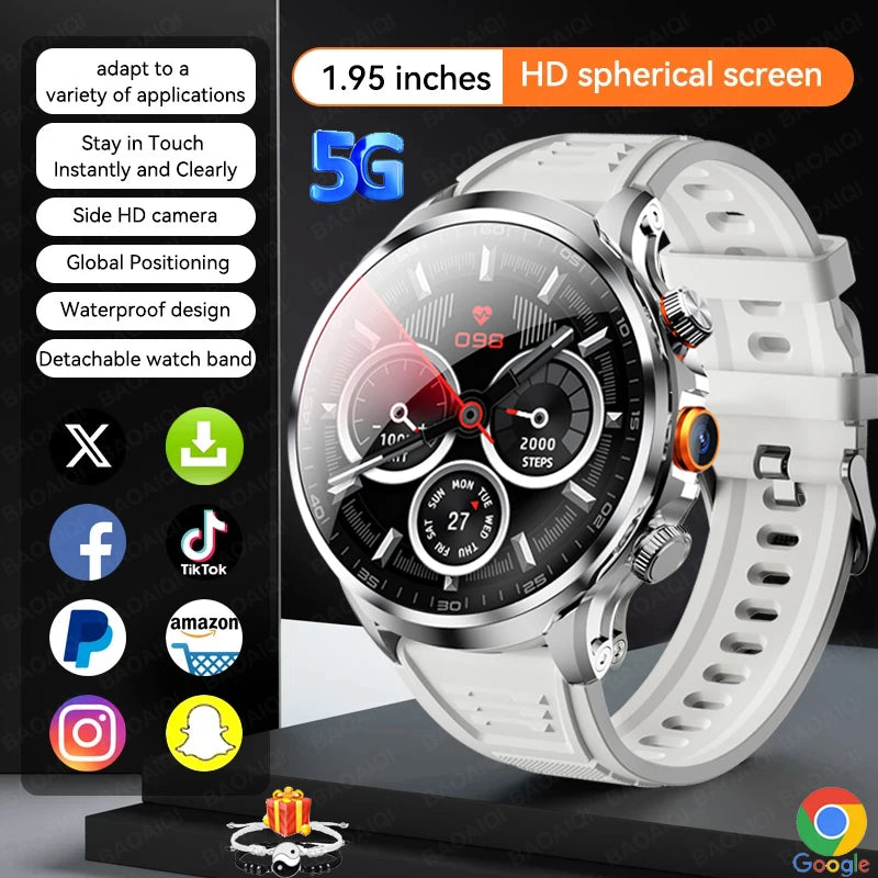 5G/4G Smart Watch 1.95 inch AMOLED 1880mah Battery 16GB+256GB RAM 800W Camera GPS WIFI Google APP Download Heart Rate Smartwatch