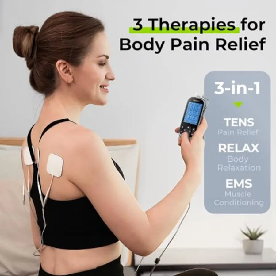 3-in-1 TENS Unit Muscle Stimulator EMS Massage Machine with 40 Intensities for Gradual Shoulder Sciatica Back Pain Relief 24 Mo