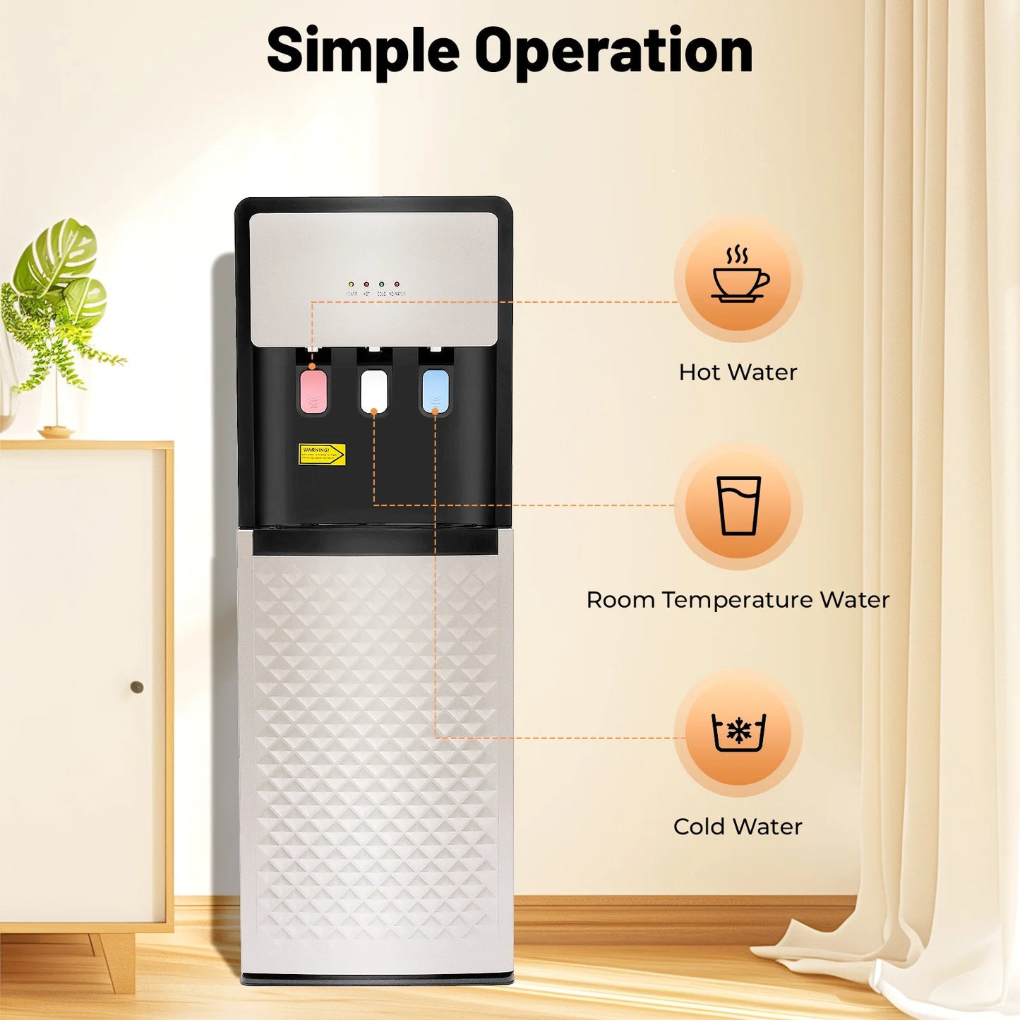Bottom Loading Water Dispenser with Hot & Cold Water for 3 or 5 Gallon Bottles Durable Stainless Steel Inner (Silver Gray)