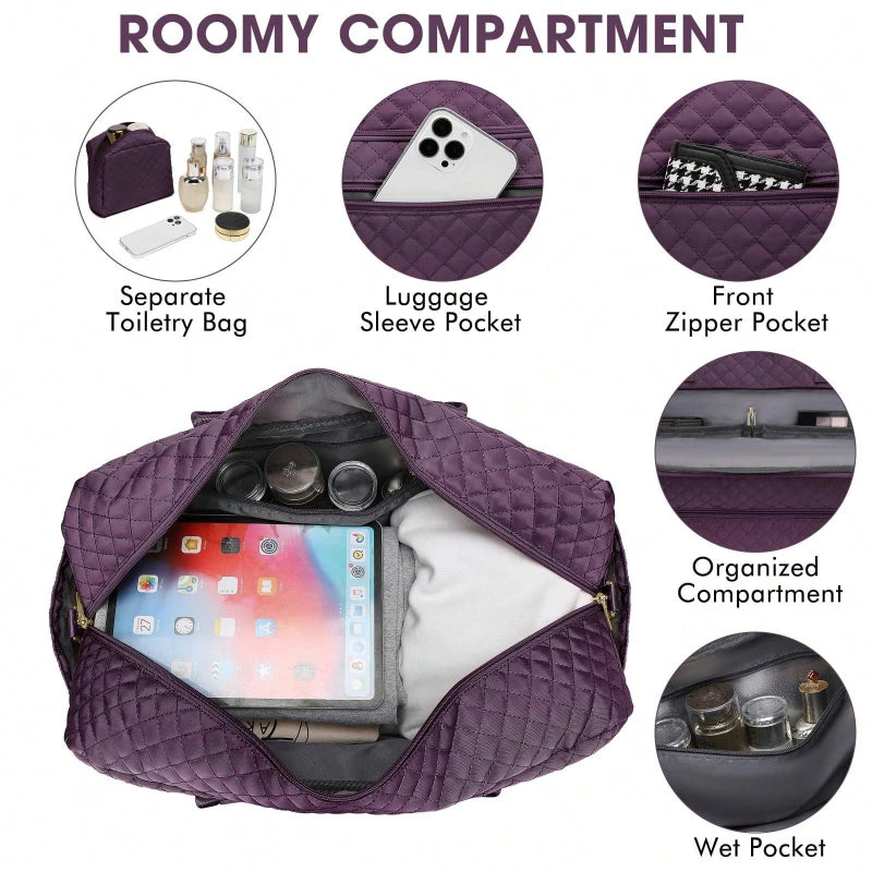 Large Travel Duffel Bag for Women Carry On Weekender with Shoe Compartment Wet Pocket USB Port Gym Yoga