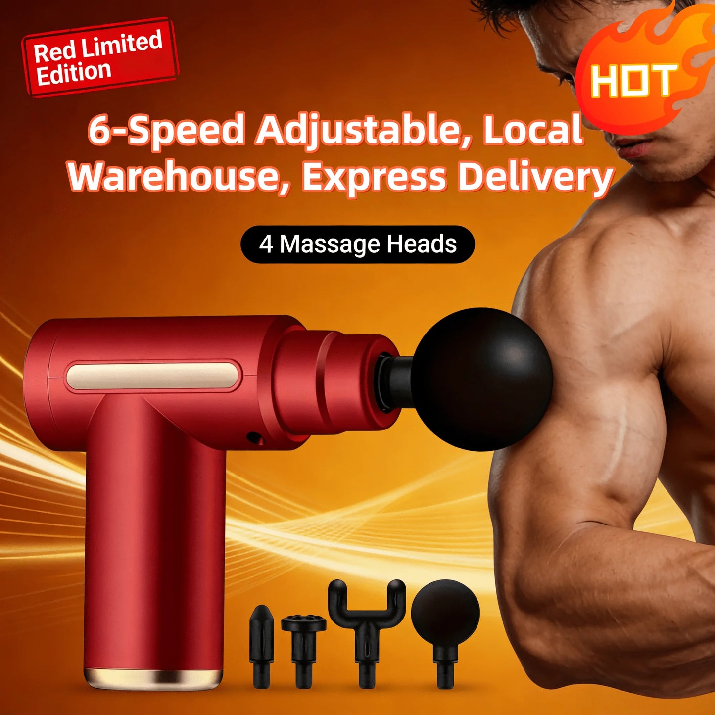 1pc Powerful Cordless Massage Gun with LED Display - Deep Tissue Muscle Relaxer, 4 Interchangeable Heads,1200mAh Lithium Battery