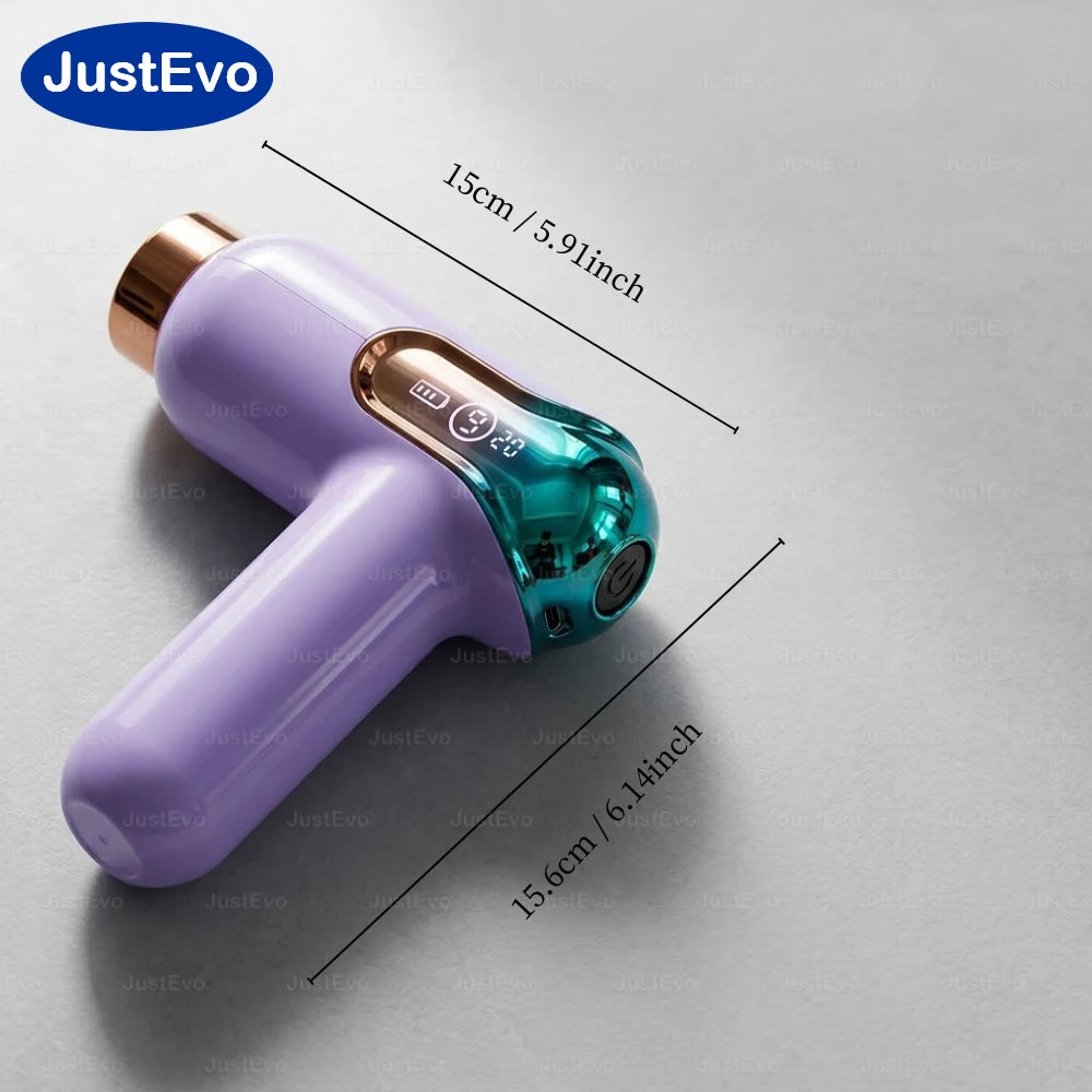 JustEvo Portable Massage Gun 9 Speeds Percussion Massager with 4 Heads, Smart LCD Screen Type-C Rechargeable Body Relaxer, 20-Min Timer Soothing Comfort Device.